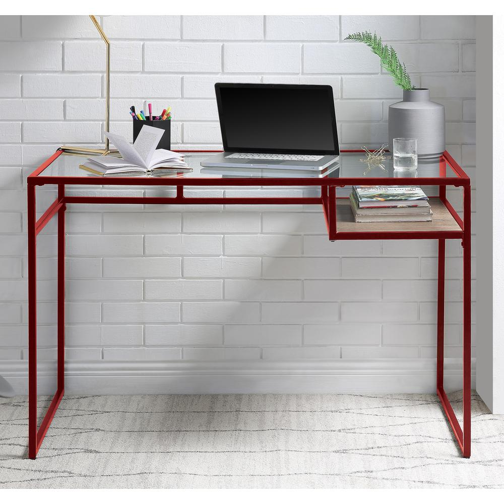 ACME Yasin  Writing Desk, Red & Glass