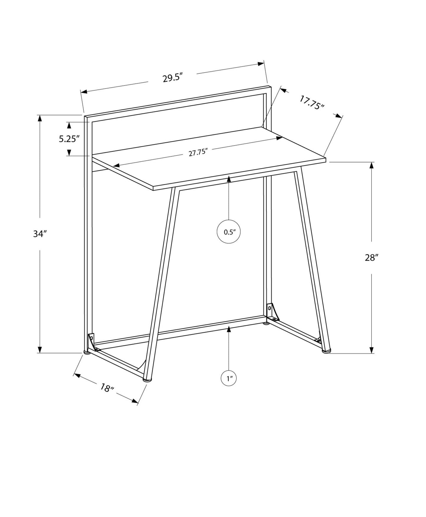 White Mdf Metal  Computer Desk - 17.75inches x 29.5inches x 34inches