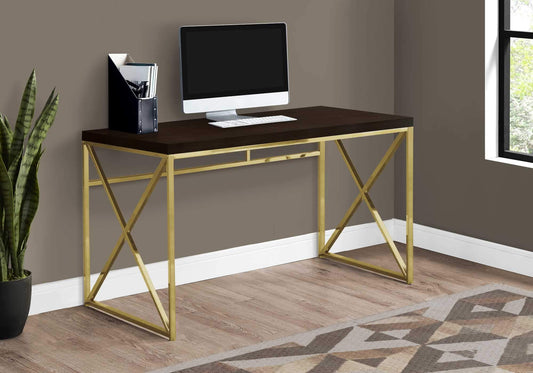 LuxeHaven Modern Gold and Walnut Finish Computer Desk