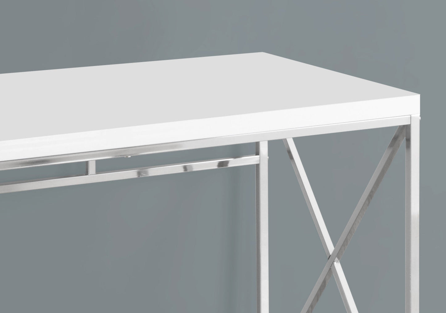 29.75inches Glossy White Particle Board and Chrome Metal Computer Desk