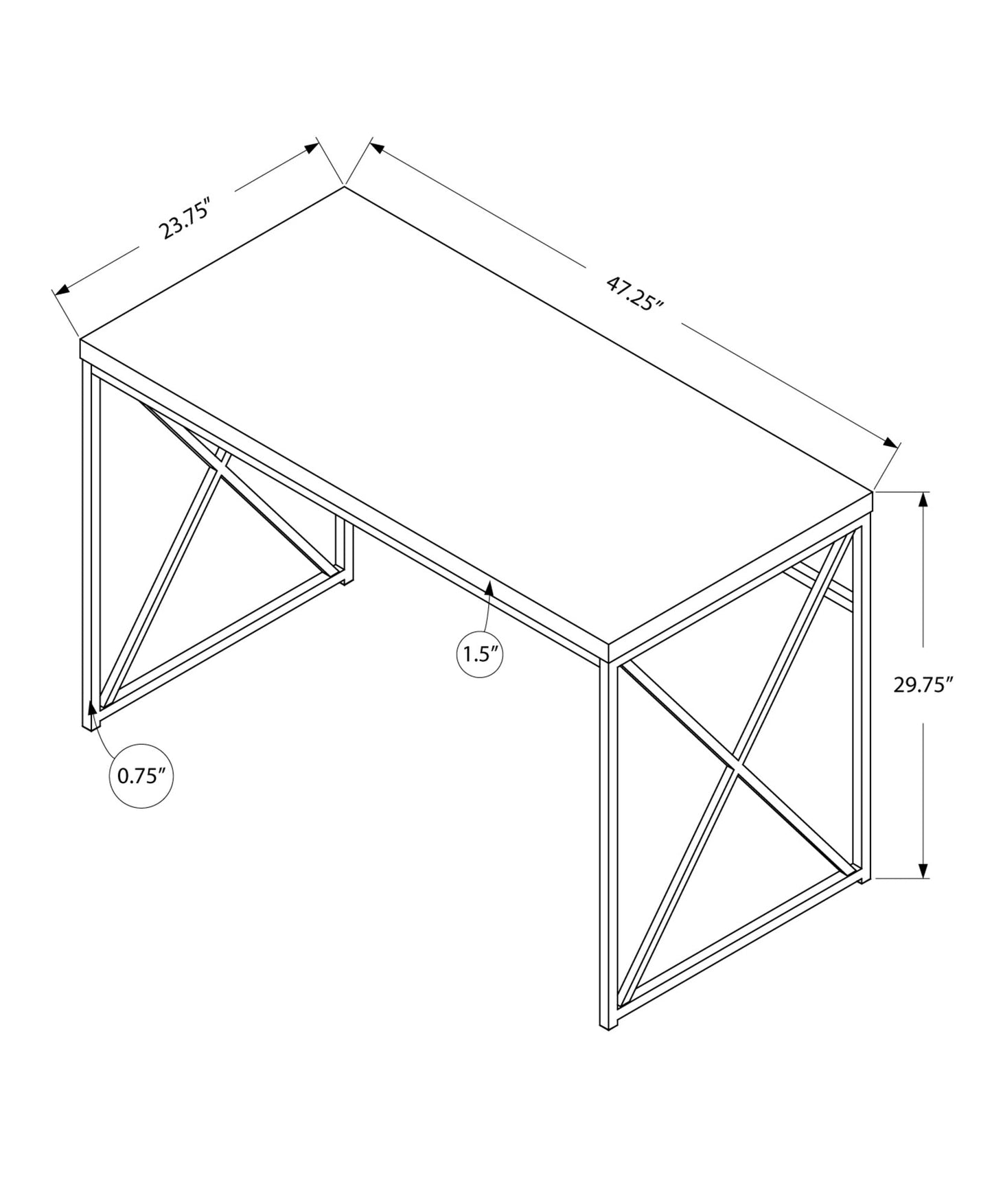 29.75inches Glossy White Particle Board and Chrome Metal Computer Desk