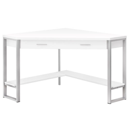 42inches x 42inches x 30inches White with Silver Metal Computer Desk