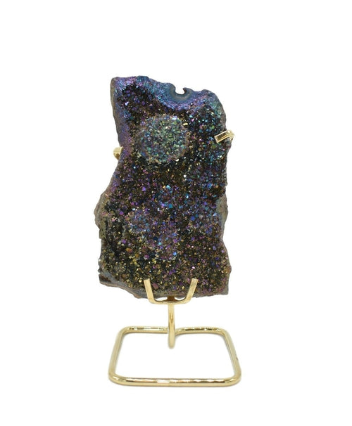 Metalized Amethyst Cluster on Wire Stand Office Art