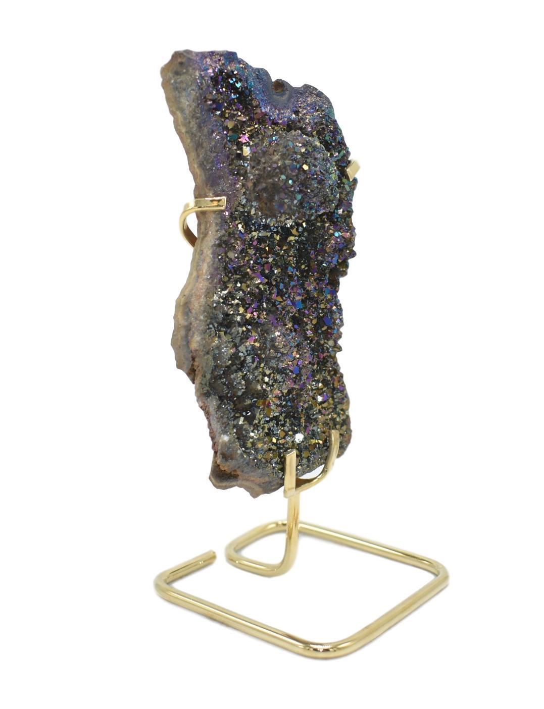 Metalized Amethyst Cluster on Wire Stand Office Art