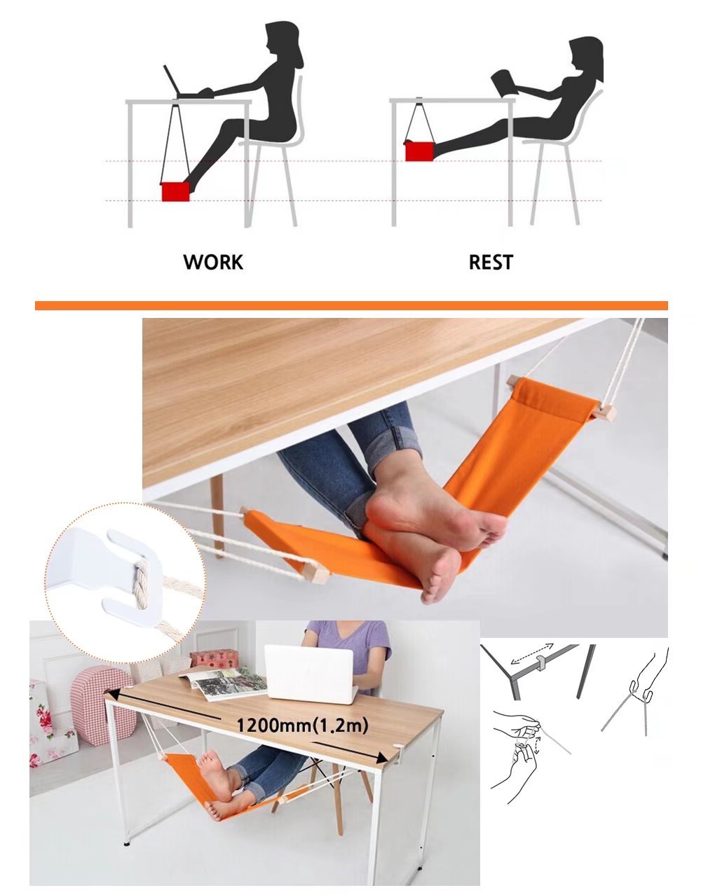 Adjustable Desk Foot Hammock