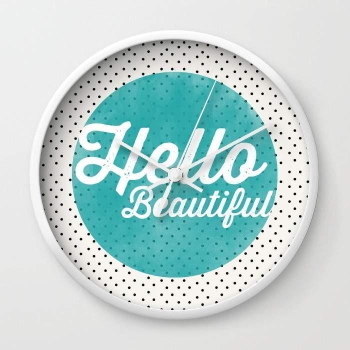 Hello Beautiful Teal Dots Wall clock