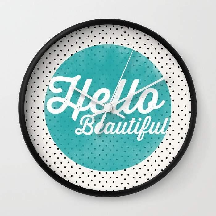 Hello Beautiful Teal Dots Wall clock