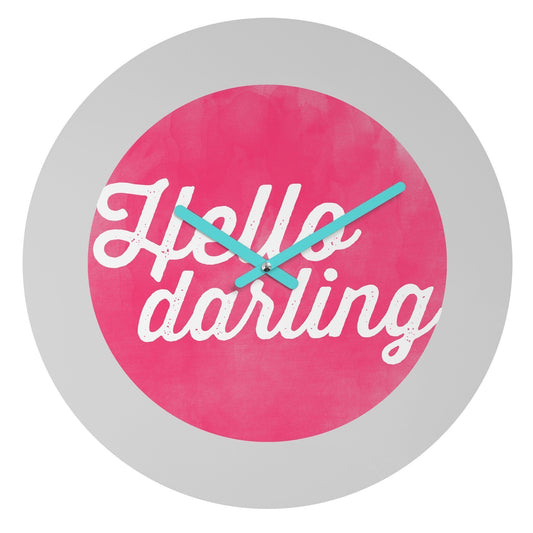 Hello Darling Wall Clock, Pink and White